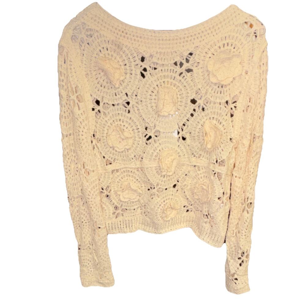 Lizette Collection Beige Crochet Open-Knit Pullover Sweater Boat Neck Women's M